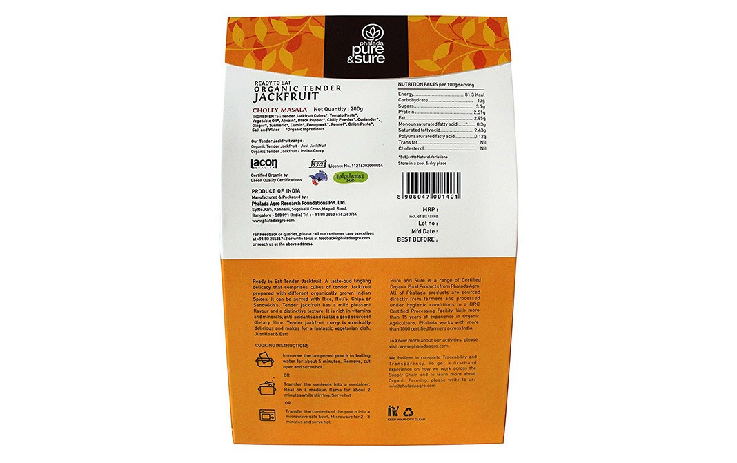 Pure & Sure Organic Tender Jackfruit Choley Masala   Pack  200 grams